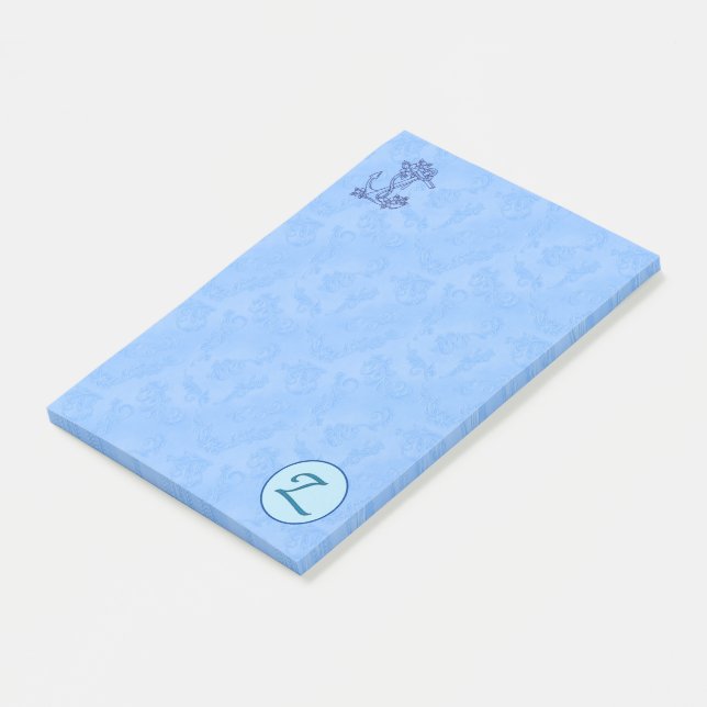 Notas Post-it® Monograma azul celestial (A-Z) (En perspectiva)