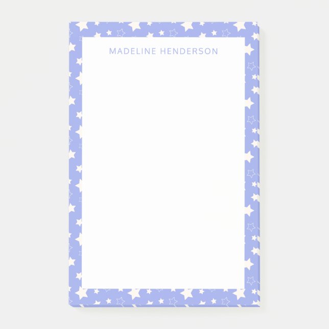 Notas Post-it® Monograma azul claro y estrellas blancas caprichos (Anverso)