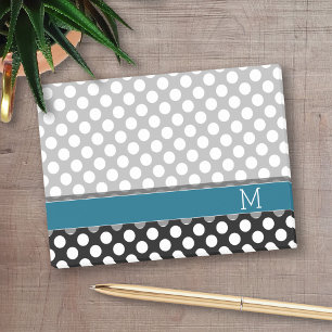 Notas Post-it® Monograma azul del patrón de puntos de polka blanc