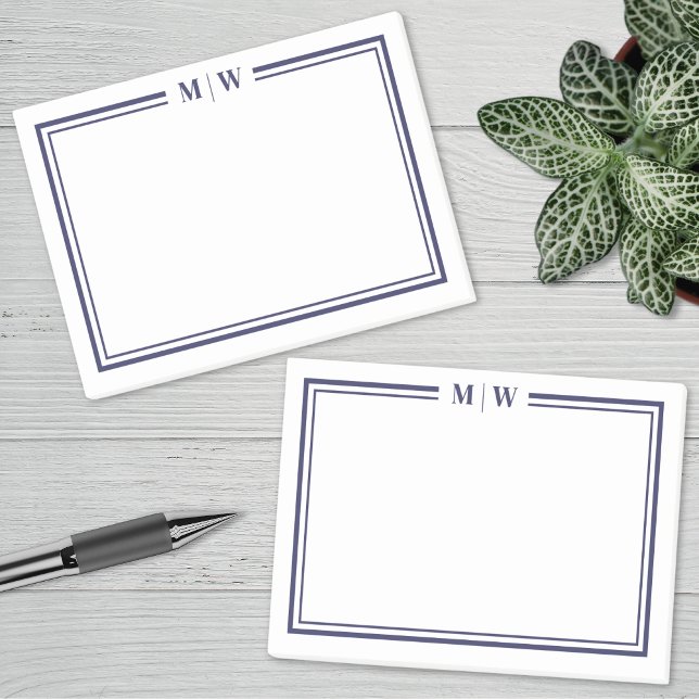 Notas Post-it® Monograma Azul Marino (Navy Blue Monogram Post-it Notes)