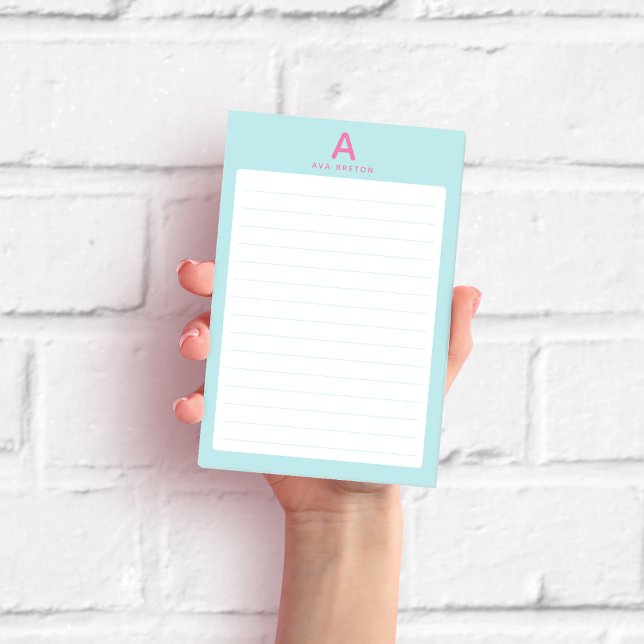 Notas Post-it® Monograma azul pastel rayado (Subido por el creador)