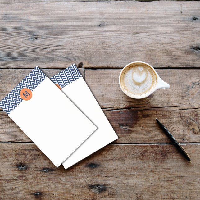 Notas Post-it® Monograma azul real con patrón de cheurón Naranja (Subido por el creador)