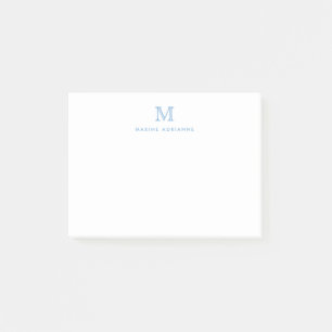 Notas Post-it® Monograma azul turbio simple clásico moderno y lim