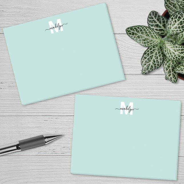 Notas Post-it® Monograma Azul Turquesa (Teal Blue Monogram Post-it Notes)
