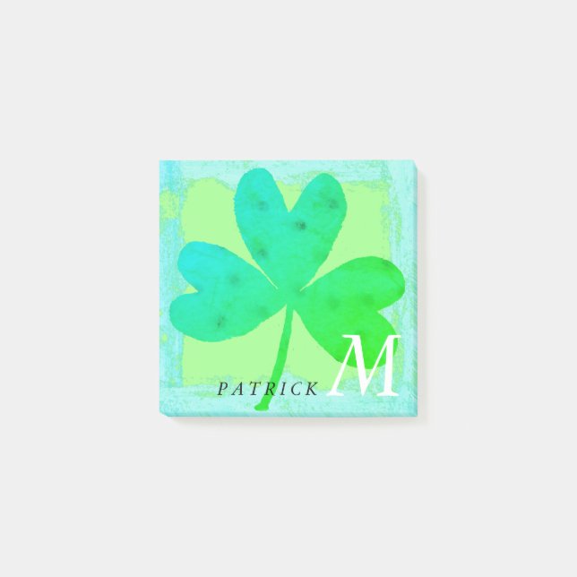 Notas Post-it® Monograma azul turquesa verde de Shamrock 3x3 (Anverso)