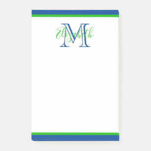Notas Post-it® Monograma azul y verde de la marina de adormidera