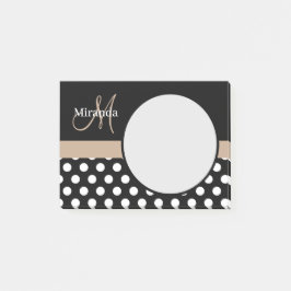 Notas Post-it® Monograma Beige Punto de Polka Blanco Negro