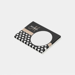 Notas Post-it® Monograma Beige Punto de Polka Blanco Negro