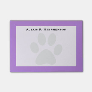Notas Post-it® Monograma Black Animal Paw Print Lavanda Purple