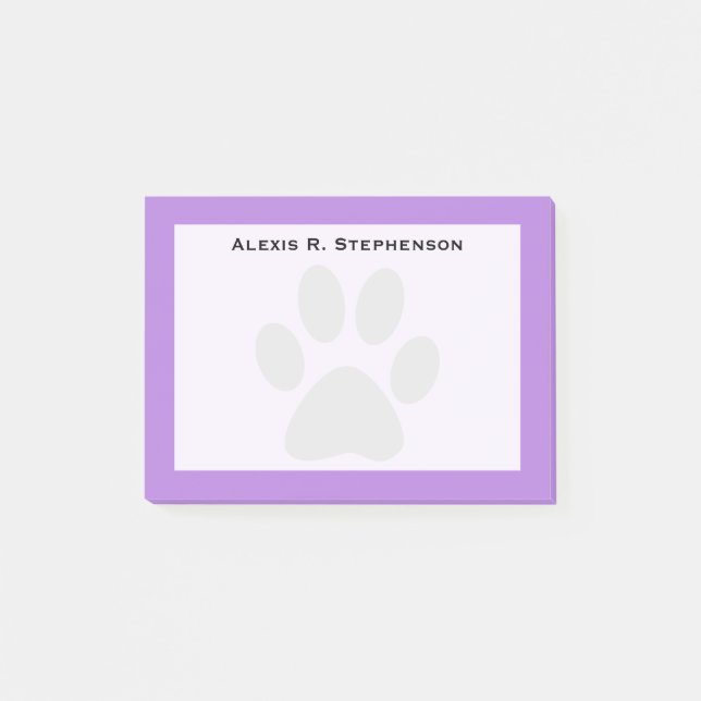 Notas Post-it® Monograma Black Animal Paw Print Lavender Purple (Anverso)