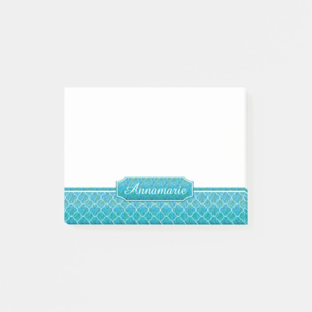 Notas Post-it® Monograma blanco de Quatrefoil de las acuarelas (Anverso)