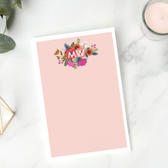 Notas Post-it® Monograma blanco de Rubor Boho Florals (Subido por el creador)