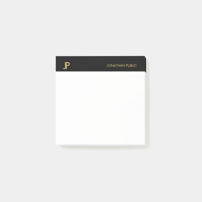 Notas Post-it® Monograma blanco dorado blanco moderno plantilla s (Anverso)