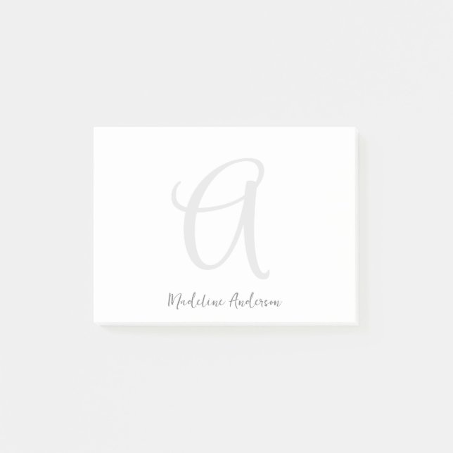 Notas Post-it® Monograma blanco moderno Minimalista elegante (Anverso)
