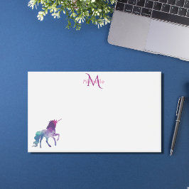 Notas Post-it® Monograma blanco morado de unicornio