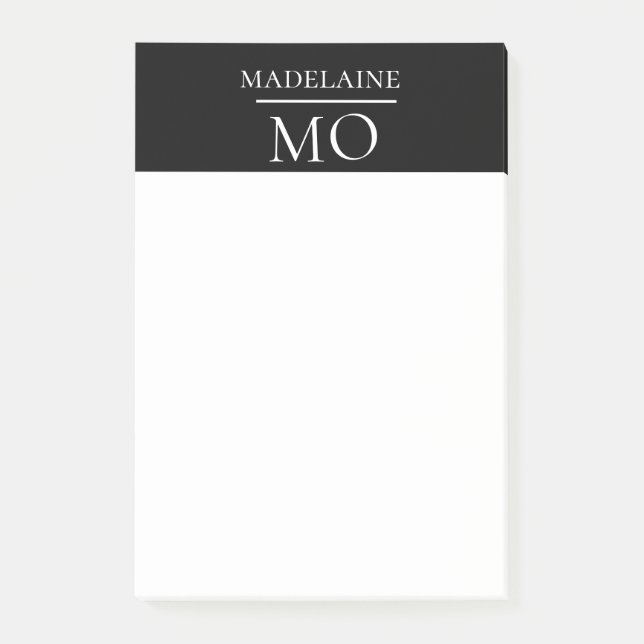 Notas Post-it® Monograma blanco negro personal (Anverso)