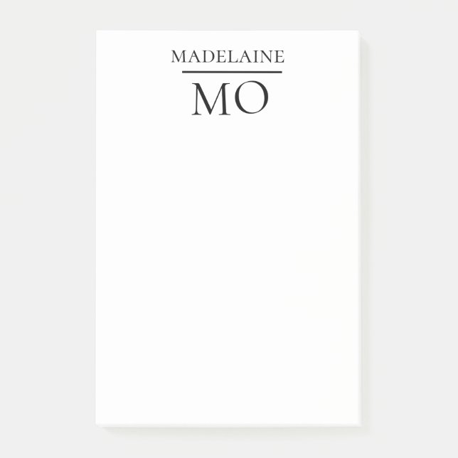 Notas Post-it® Monograma blanco negro personal (Anverso)