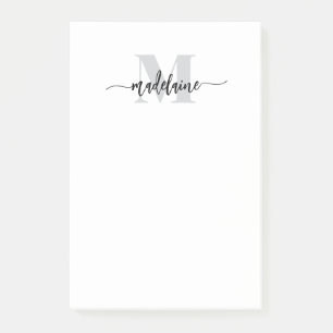 Notas Post-it® Monograma blanco negro plateado personal