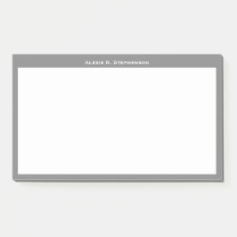 Notas Post-it® Monograma blanco o nombre en borde gris medio
