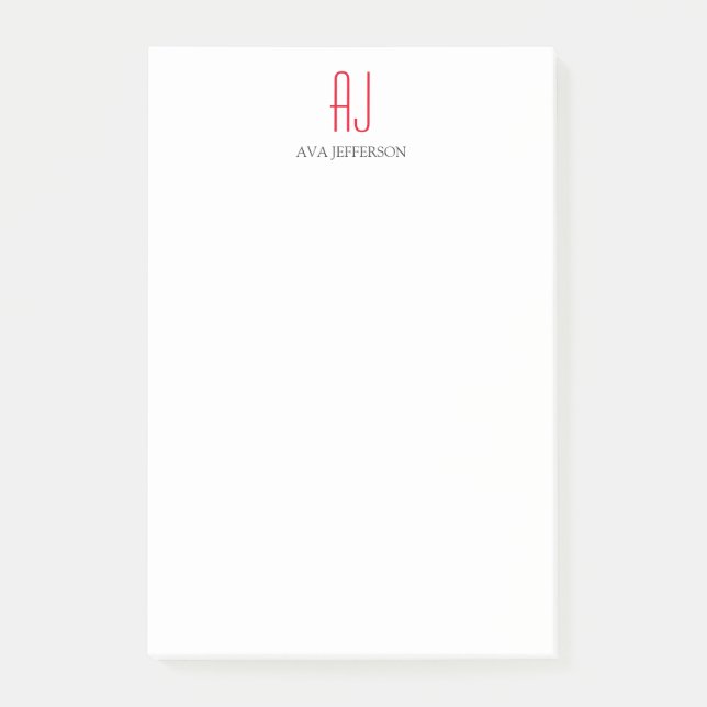 Notas Post-it® Monograma blanco simple y plano moderno (Anverso)