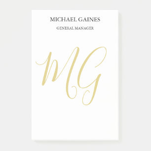 Notas Post-it® Monograma blanco único de color oro plano Minimali