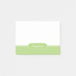 Notas Post-it® Monograma blanco verde de Quatrefoil de la
