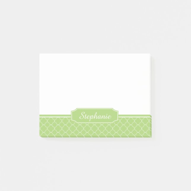 Notas Post-it® Monograma blanco verde de Quatrefoil de la (Anverso)