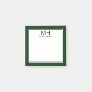 Notas Post-it® Monograma blanco verde masculino