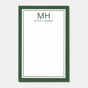 Notas Post-it® Monograma blanco verde masculino