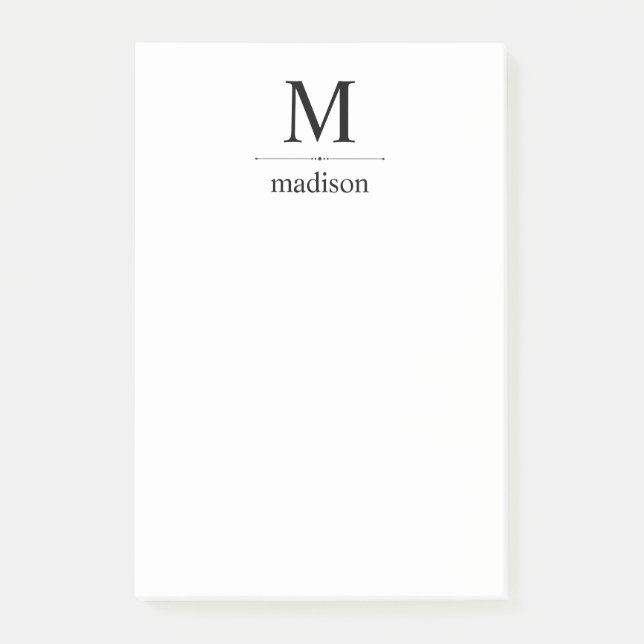 Notas Post-it® Monograma blanco y negro clásico simple (Anverso)