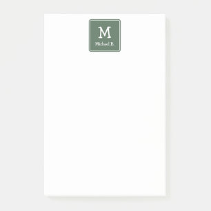 Notas Post-it® Monograma blanco y nombre en cuadrado redondeado v
