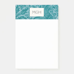 Notas Post-it® Monograma botánico Verde azulado William Morris