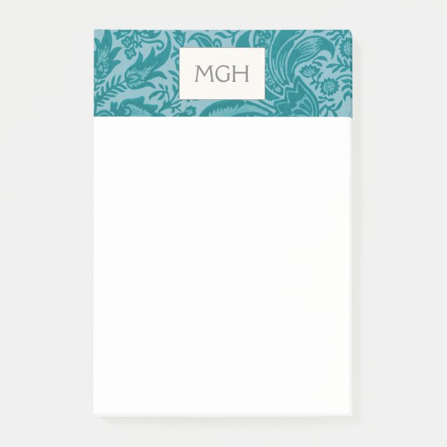 Notas Post-it® Monograma botánico Verde azulado William Morris (Anverso)