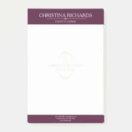 Notas Post-it® Monograma Burgundy Modern Elegant Business