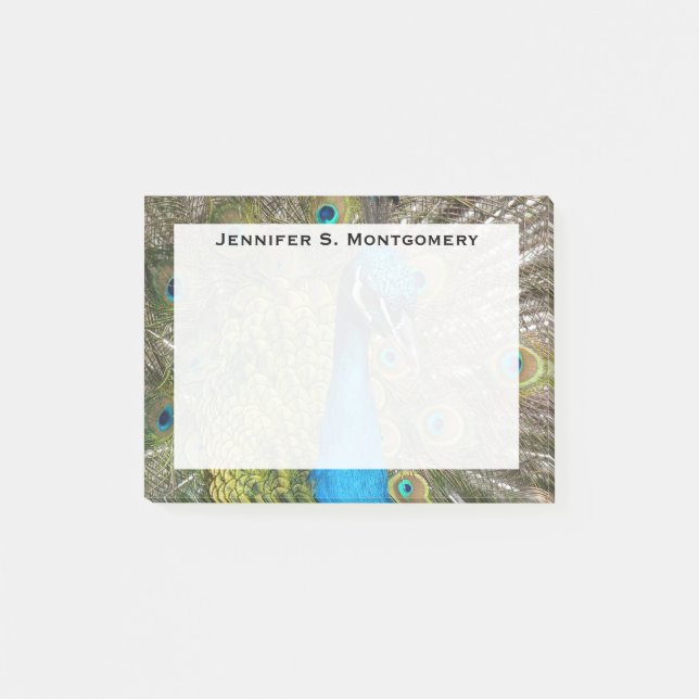 Notas Post-it® Monograma Capucha de pavo real azul turquesa (Anverso)