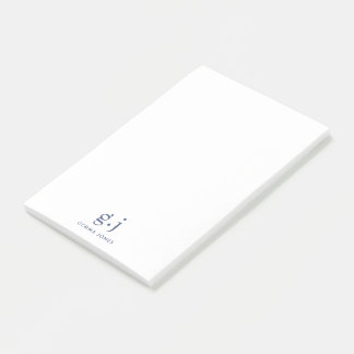 Notas Post-it® Monograma Clásico Elegante Mínimo Dusty Azul Blanc