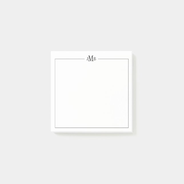 Notas Post-it® Monograma clásico, negro y blanco (Anverso)
