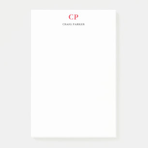 Notas Post-it® Monograma clásico Profesional Plata Blanco Rojo