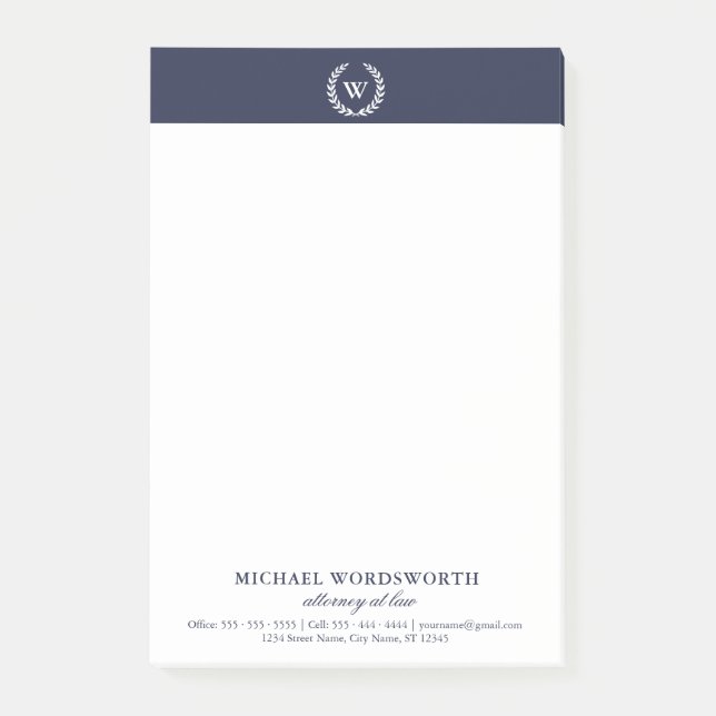 Notas Post-it® Monograma Classic Elegant Business Post-it® Notes (Anverso)