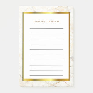 Notas Post-it® Monograma con motivos de mármol blanco y dorado