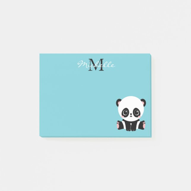 Notas Post-it® Monograma Cute Panda Goma de burbuja personalizada (Anverso)