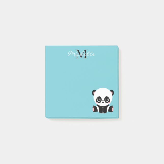 Notas Post-it® Monograma Cute Panda Goma de burbuja personalizada (Anverso)