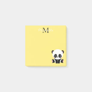 Notas Post-it® Monograma Cute Sitting Panda Personalizado Amarill