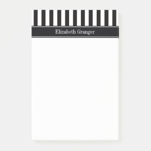 Notas Post-it® Monograma de Black Name Black Stripe Black