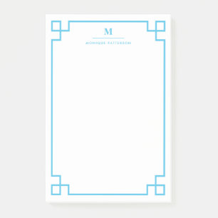 Notas Post-it® Monograma de borde de clave griega azul personaliz