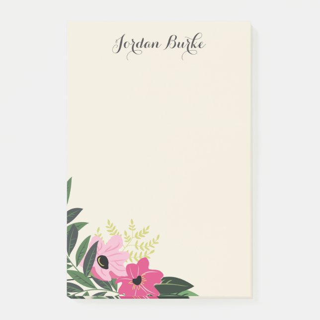 Notas Post-it® Monograma de borde floral de moda (Anverso)
