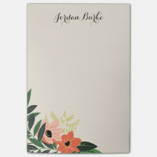 Notas Post-it® Monograma de borde floral de moda