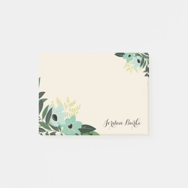 Notas Post-it® Monograma de borde floral de moda (Anverso)