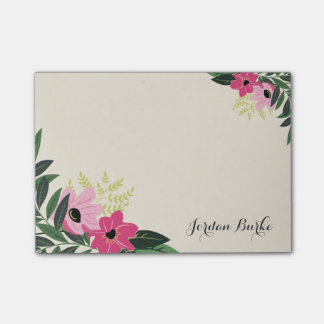 Notas Post-it® Monograma de borde floral de moda