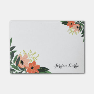 Notas Post-it® Monograma de borde floral de moda